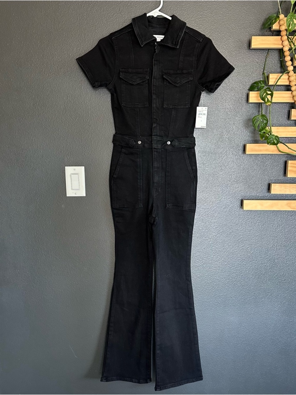 Good American Fit For Success Bootcut Denim Jumpsuit Black M NWT - Picture 2 of 7